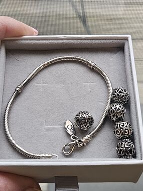 Pandora Silver Filigree Charm Bracelet with Ornate Beads